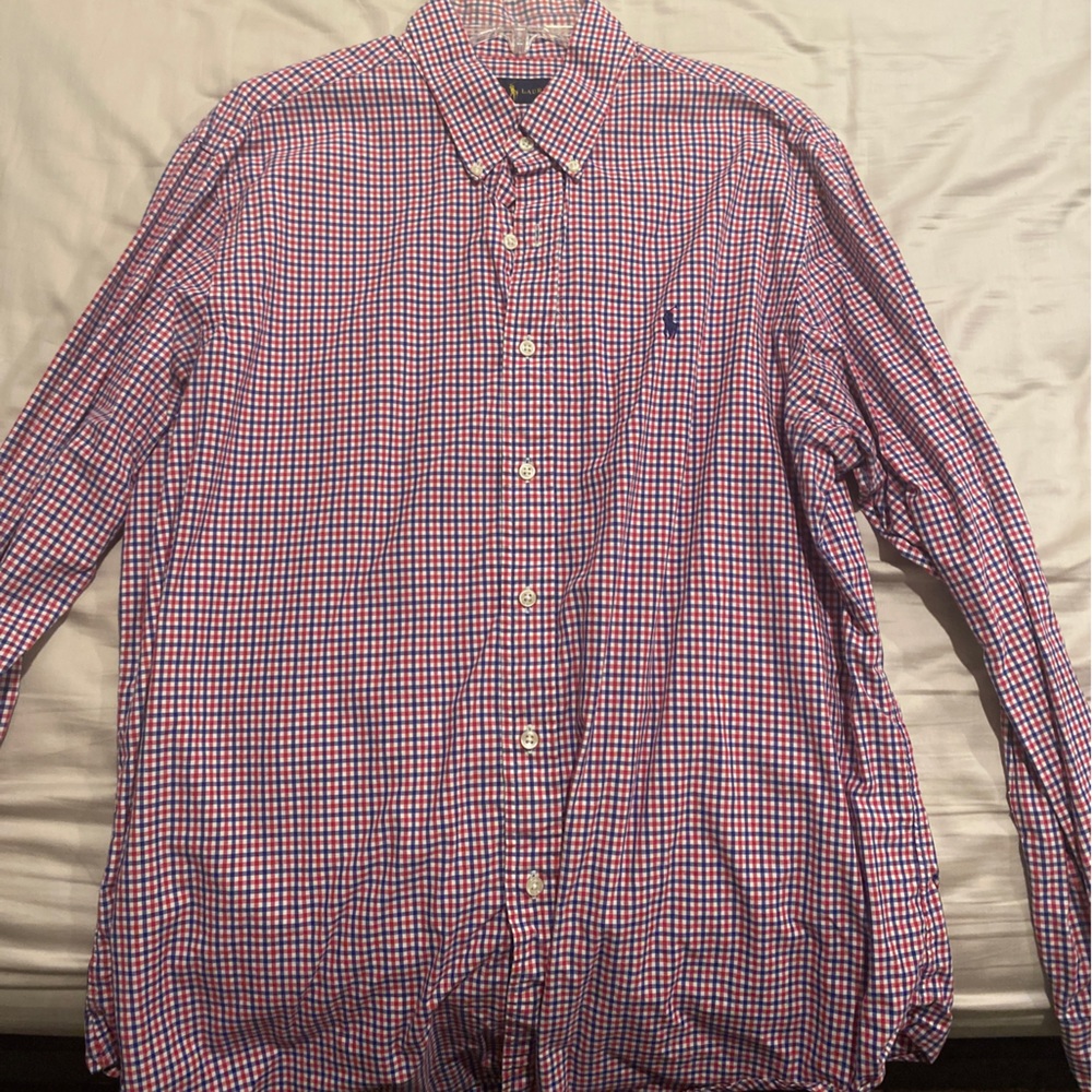 XL Red/blue checks button down shirt